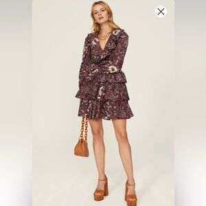 Ulla Johnson Floral Ruffle Dress in Burgundy
